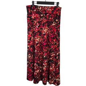 Sunny Leigh Petite Skirt Abstract Floral Print‎ Red Black Maxi Length Women PM